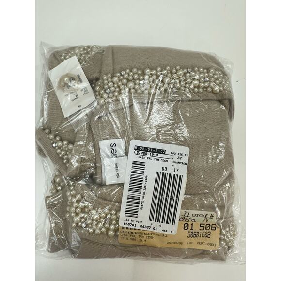 Bloomingdales Womens Cardigan Size Medium Champagne Cashmere Embellished NWT - Picture 11 of 12
